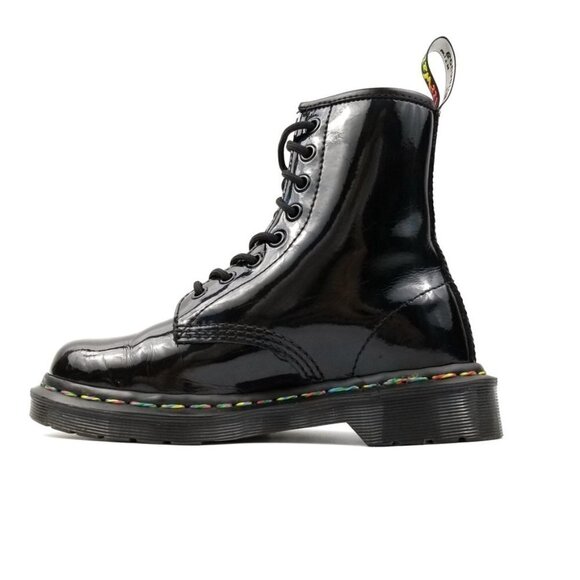 RARE Dr. Martens Rainbow Holographic Patent Leather Combat Boots 5 Black Grunge - Picture 5 of 11